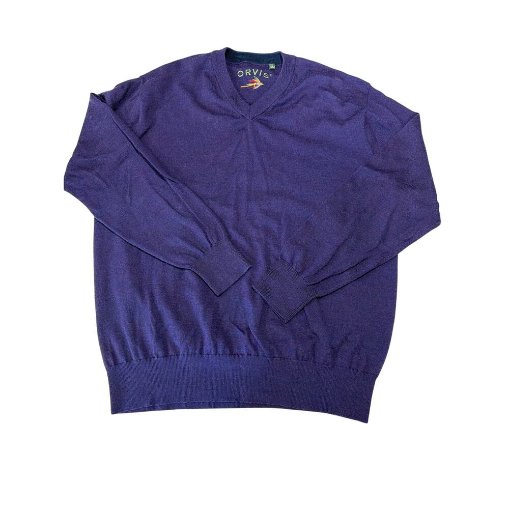 Orvis 100% XL Merino Wool V Neck Sweater Men's Purple Long Sleeve Pullover